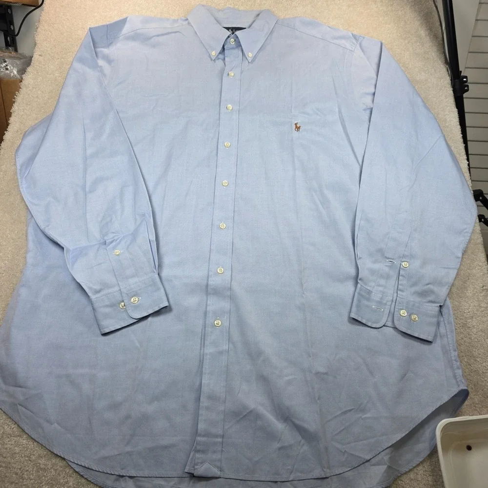 Ralph Lauren Shirt Mens 18.5 Light Blue Button Down Dress Classic Fit Logo VTG